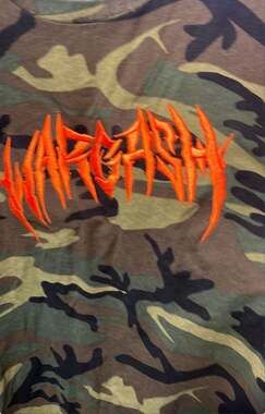 Wargasm Band Camouflage Graphic T-Shirt with Orange Logo